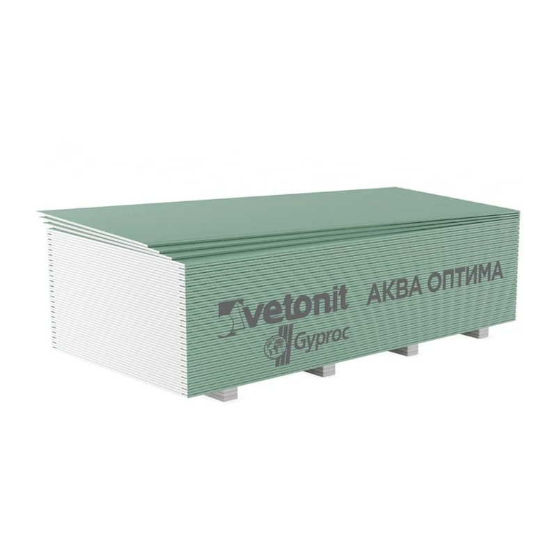 Гипсокартон влагостойкий Gyproc Аква Оптима, 2500х1200х12,5 мм