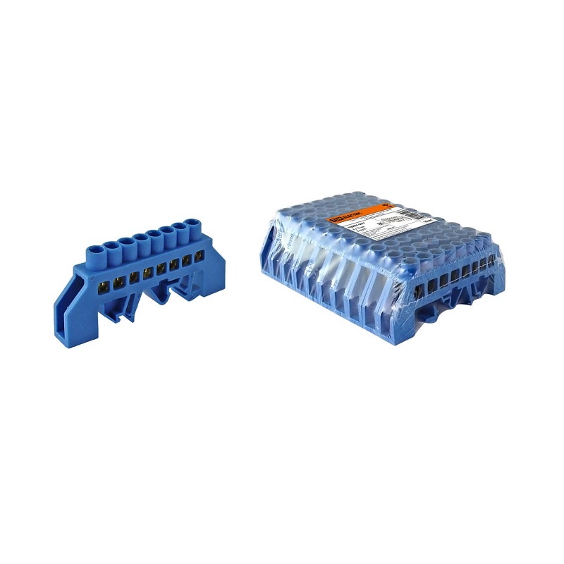 Шина "N" нулевая в изол. оболочке на DIN-рейку 125А, 8х12мм (8 отв.)