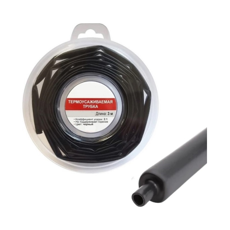 Термоусадочная трубка ТУТнг d=2/1мм, черная (ролл 3 м)
