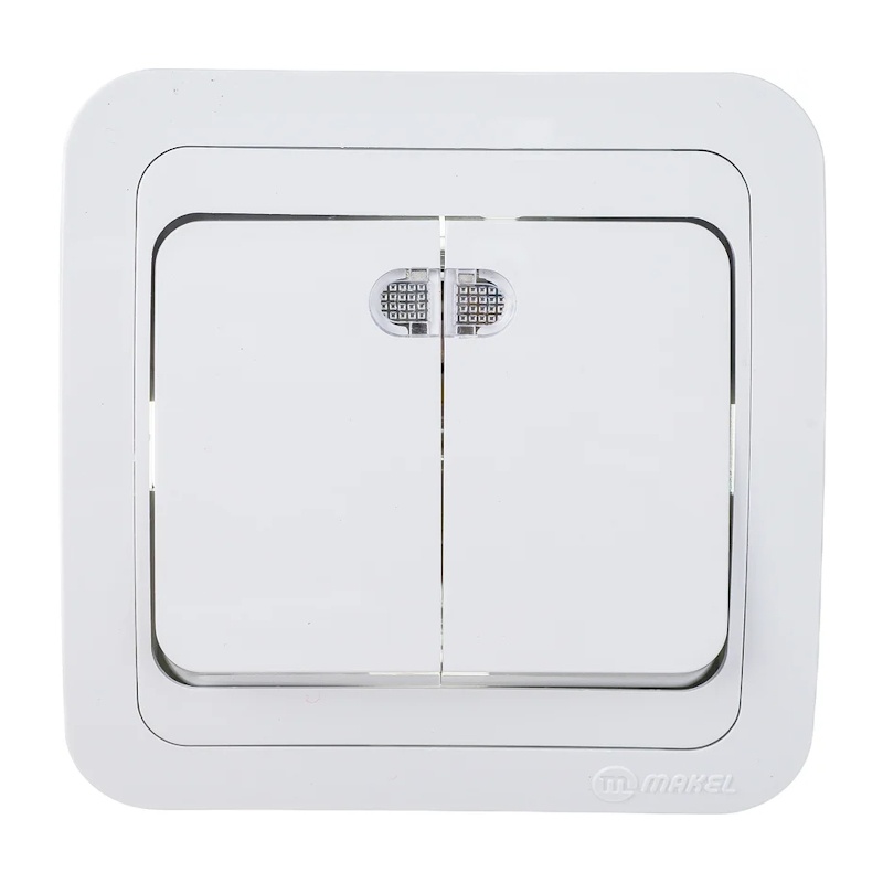 Выключатель с/у Mimoza 12023, 2 клавиши, с/инд, белый