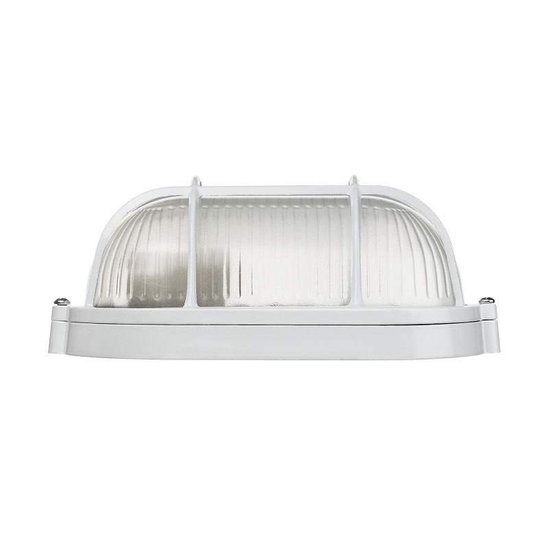 Светильник НПБ под Е27, 60 Вт, овал с решеткой, белый металл+стекло, IP54