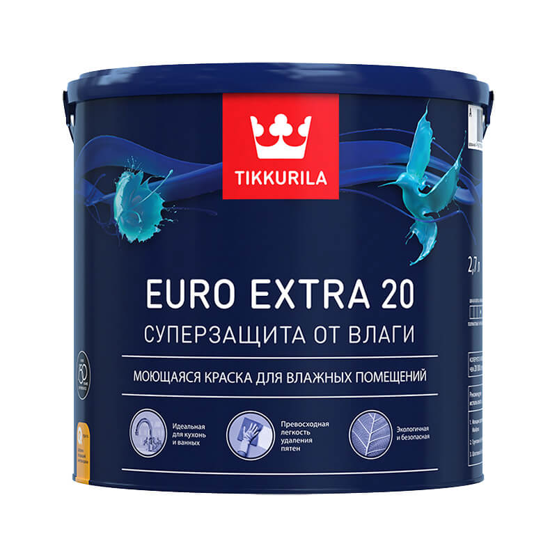 Краска для влажных помещений Tikkurila Euro Extra 20 A полуматовая (2,7 л)