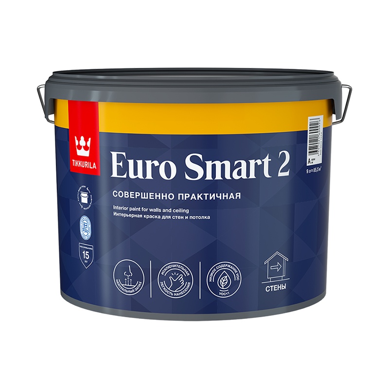 Краска интерьерная Tikkurila Euro Smart 2 основа A глубокоматовая (9 л)