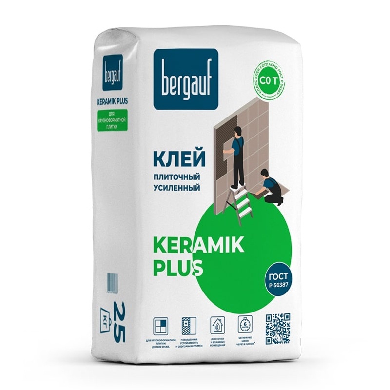 Клей для плитки Bergauf Keramik Plus, усиленный (25 кг)