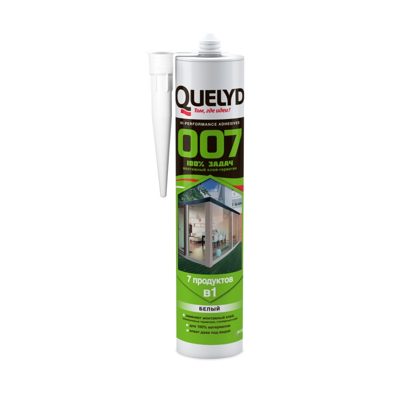 Клей-герметик Quelid 007, универсальный белый (290 мл)