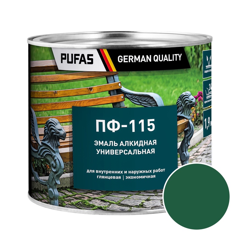 Эмаль Pufas ПФ-115 ГОСТ зеленая (1,9 кг)