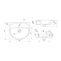 Раковина Универсал Яуза, 500х420х155 мм