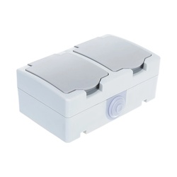 Розетка о/у Аллегро 1272, 2 гнезда, горизонтальная, с/з, з/ш и крышкой,  IP54, серая