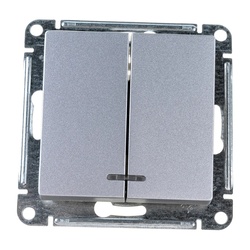 Выключатель с/у Atlasdesign ATN000353, 2 клавиши, с/инд, алюминий