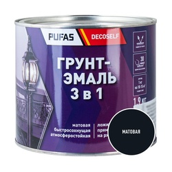 Грунт-эмаль Pufas Decoself 3 в 1 быстросохнущая матовая черная (1,9 кг)