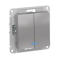 Выключатель с/у Atlasdesign ATN000353, 2 клавиши, с/инд, алюминий