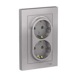 Розетка с/у Atlasdesign ATN000324, 2 гнезда, с/з, алюминий