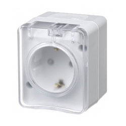 Розетка о/у Atlasdesign Profi ATN540145, 1 гнездо, с/з, з/ш и крышкой, IP54, белая